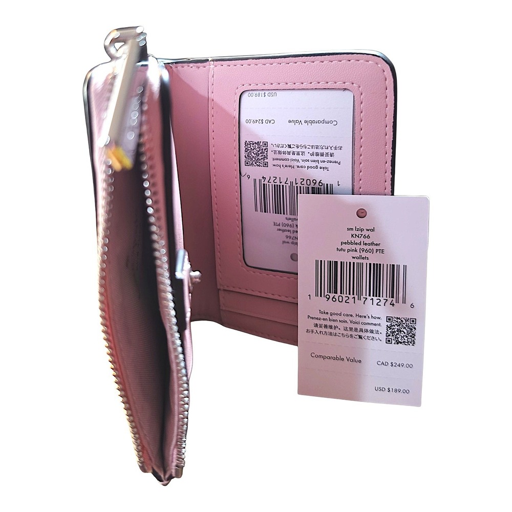 Kate Spade Tutu Pink Pebbled Leather Small L-Zip Bifold Wallet - Picture 2 of 3